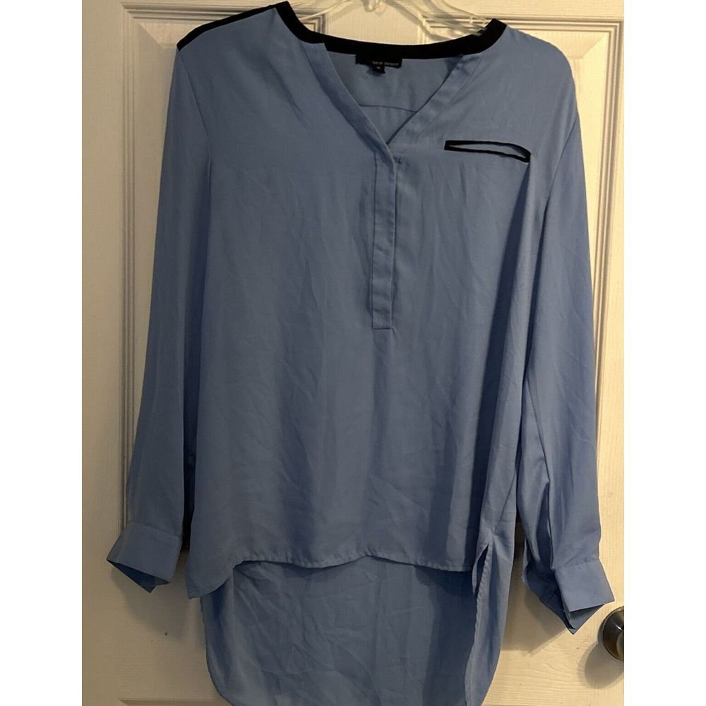 Harve' Bernard Women's Blouse Top Long Sleeve Size M Blue High Low